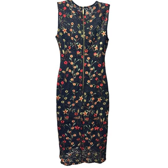 Calvin Klein Black Sheath Dress Floral Embroidered Lined Lace Sleeveless Size 8 - Picture 3 of 5